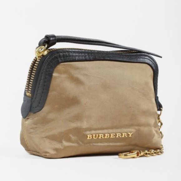 Burberry Gold Satin Leather-Trim Pouch - Picture 1 of 8